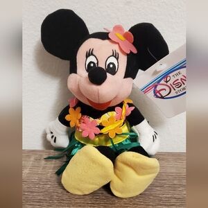 Vintage Disney Store 90s Hula Minnie Bean Bag with Black and Yellow